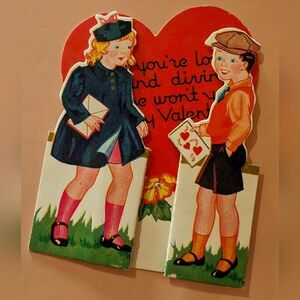 Vintage Children's Valentine | Little Boy and Girl | Flower Love